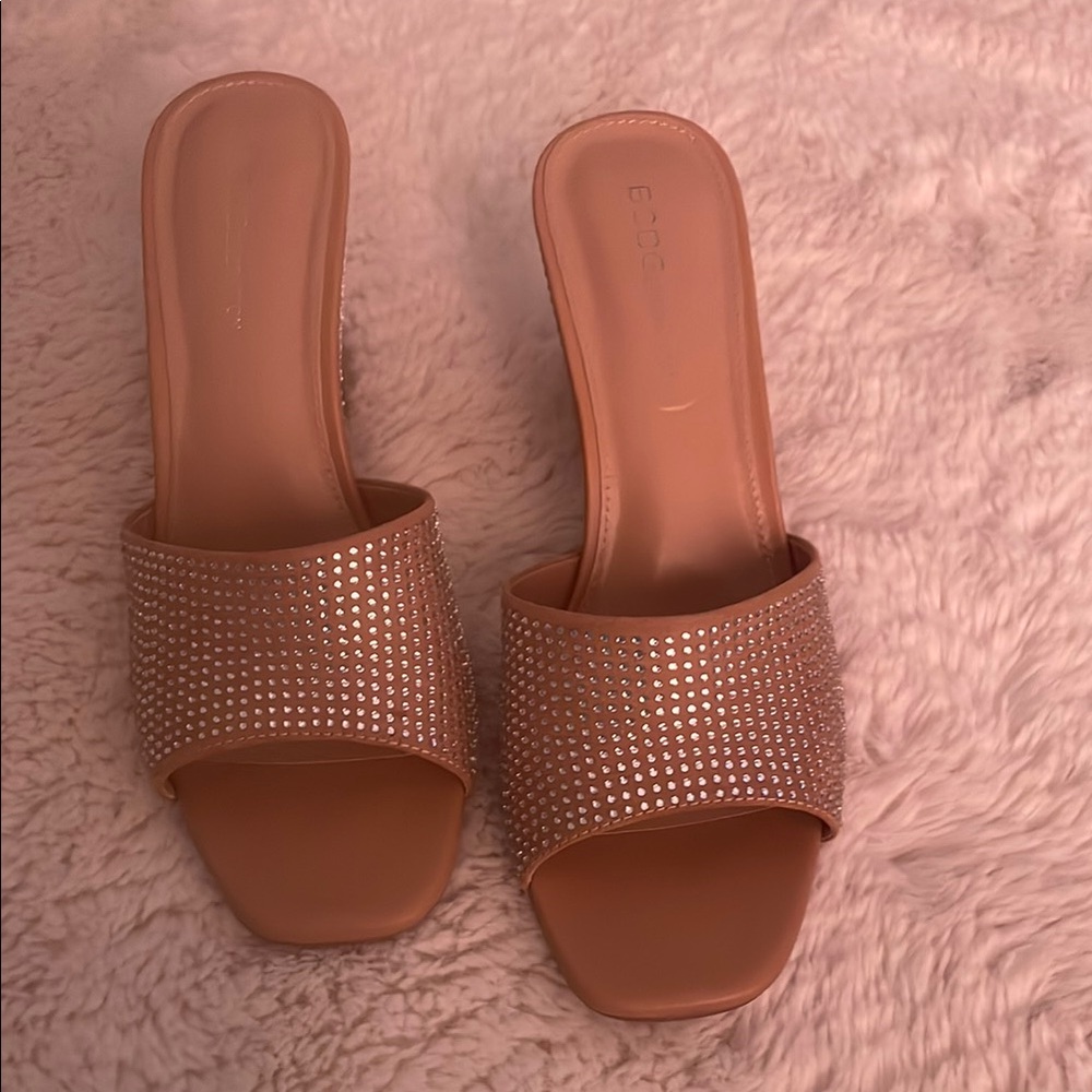 BCBGeneration Tan Mules with Perforated Strap